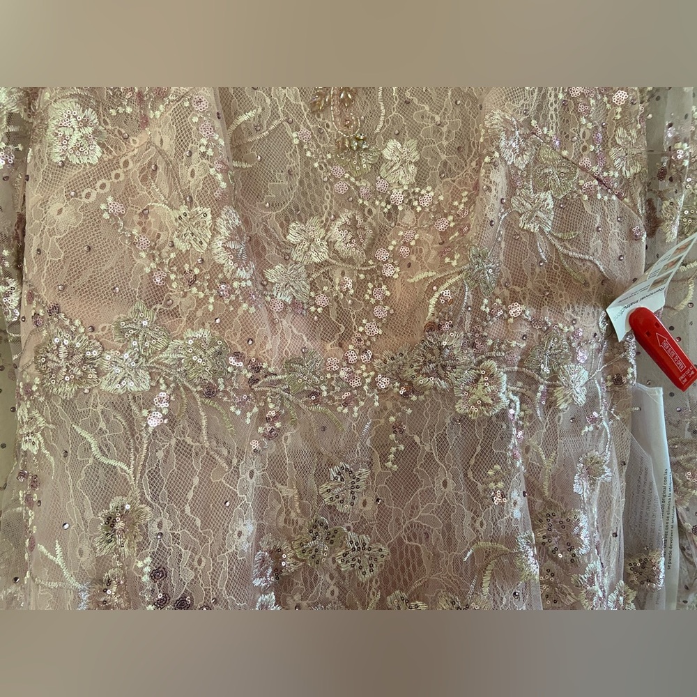 Mac Duggal Size 10 Blush Pink Beaded Floral Lace Midi Dress NWT Formal Cocktail - Picture 6 of 15